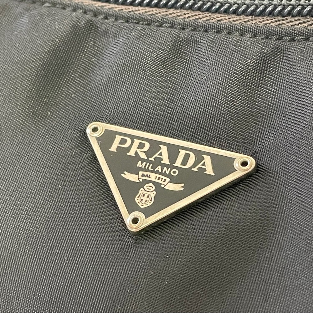 Prada black Tessuto nylon triangle logo semi formed travel cosmetic zip pouch - Picture 5 of 11